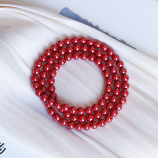 贵州铜仁原矿朱砂高抛砂红砂帝王砂圆珠三圈手链 手串饰品男女款