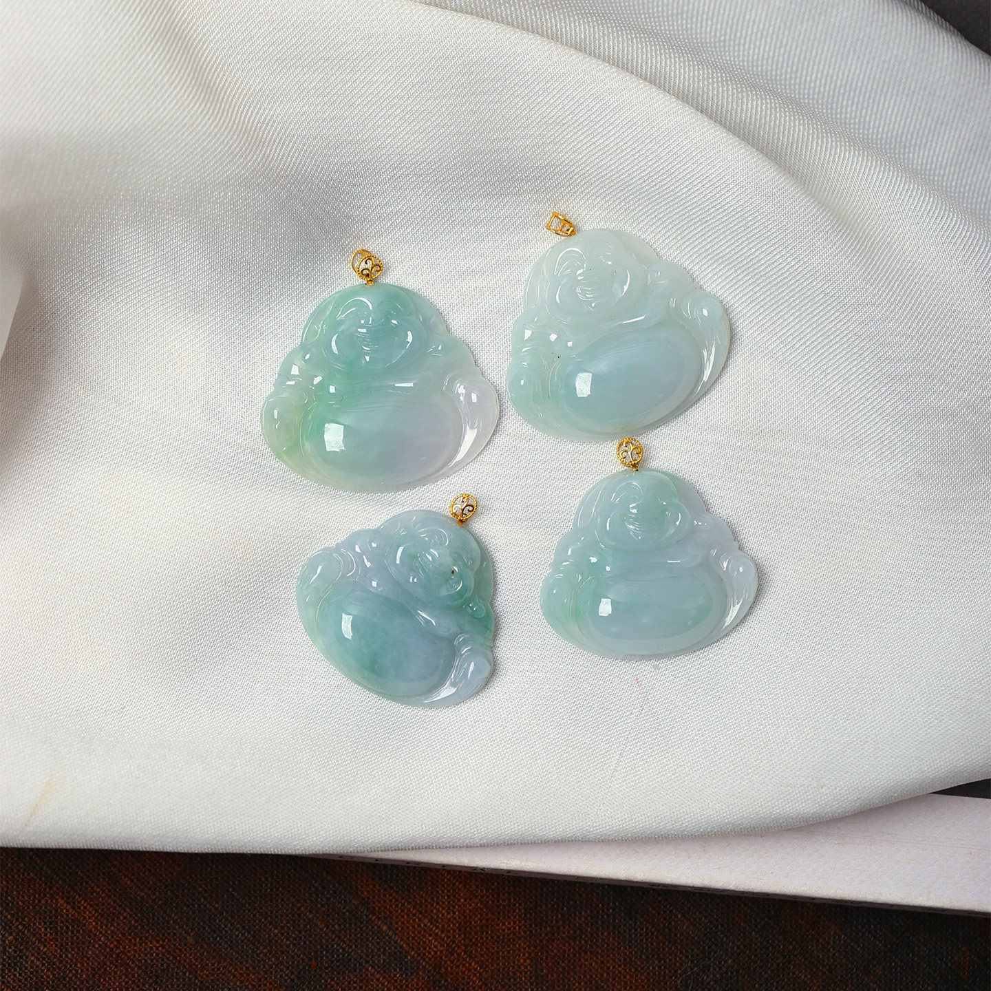 天然A货翡翠缅甸料细糯料弥勒佛18K金扣头镶嵌吊坠女款佛公饰品