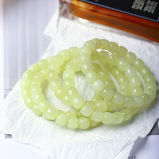 精品 天然和田玉冰料黄口直切手链料子冰透起荧光女款玉石手串