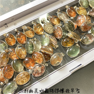 天然彩幽灵水晶纯银包边镶嵌款 水晶幽灵挂坠饰品 女款 吊坠