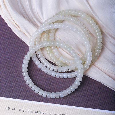 和田玉老料白玉直切珠款手链