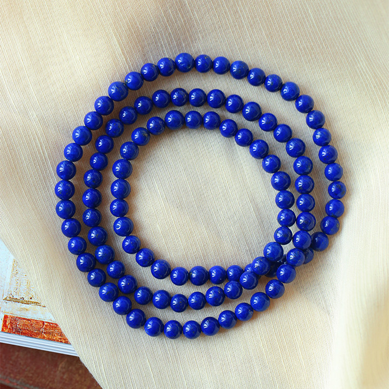 精品天然老矿青金石三圈手链帝王青款青金石女款水晶老料多圈手串