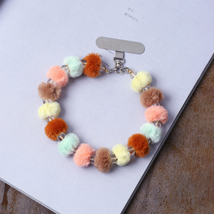 天然白水晶隔珠搭配毛绒团原创款 手机挂坠饰品 毛毛虫手机挂绳女款