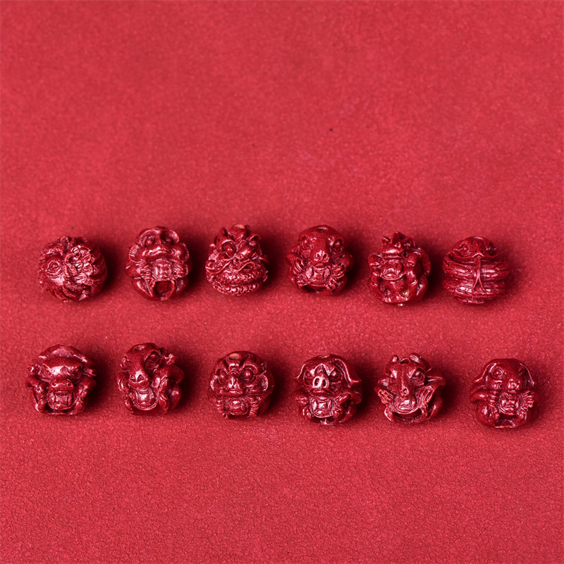 紫金砂晶体砂高含量朱砂 10mm十二生肖隔珠圆珠散珠 DIY手链配件