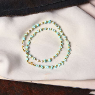 松石锁骨链饰品礼物 女款 天然原矿绿松石随形珠链原创款 项链