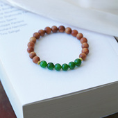 碧玉玉石饰品 女款 天然俄罗斯碧玉圆珠搭配老山檀原创款 手链