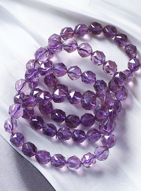 天然莫桑比克紫水晶切面款手链 女款紫色系冰透水晶手串饰品