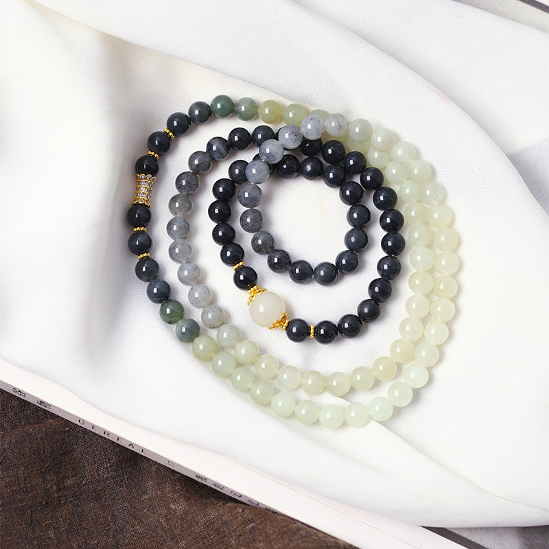 天然和田玉多宝原创圆珠款项链 女款玉石项链妈妈链饰品