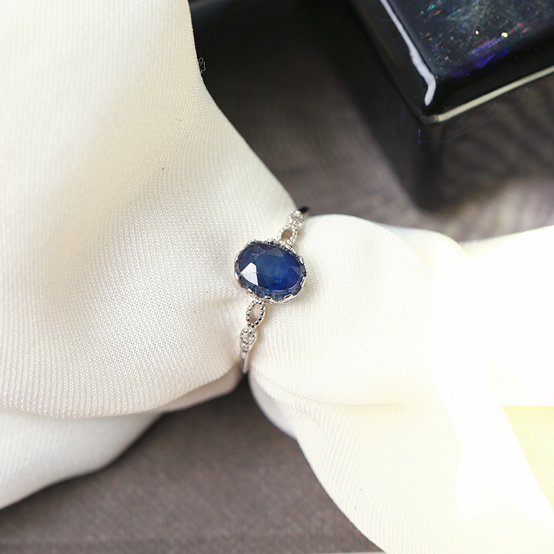 精品彩宝天然蓝宝石纯银托镶嵌款戒指开口可调节女款宝石指环饰品