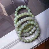 天然新疆和田玉青花点墨老型珠手链女款 玉石手串饰品礼物