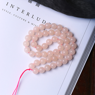 天然和田玉藕粉色圆珠款项链