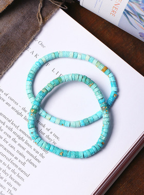 精品 天然原矿绿松石直切雕刻陨石款单圈手链 男女绿松石手串饰品