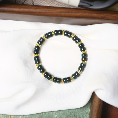 天然和田玉青玉老油青直切珠原创搭配款手链 男女款玉石手串