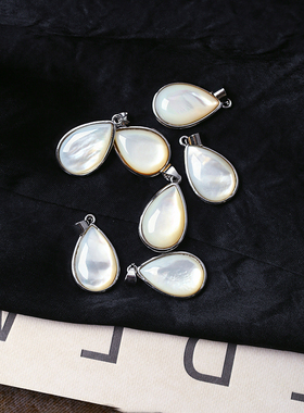 天然银丝贝水滴吊坠镀银扣头镶嵌款吊坠 女贝壳坠子饰品