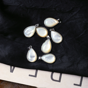 天然银丝贝水滴吊坠镀银扣头镶嵌款吊坠 女贝壳坠子饰品