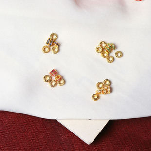 18K金镶嵌彩色锆石盘珠配件隔片 女款AU750金手链配饰K黄金饰品