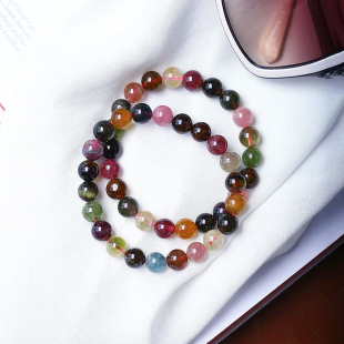 糖果色碧玺水晶手串礼物 女款 克价超值 天然透体老矿碧玺单圈手链