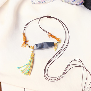 天然和田玉青花籽料勒子原创款吊坠毛衣链 男女款玉石挂坠饰品