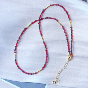 天然水晶石榴石紫牙乌刻面珠原创款项链 女款水晶锁骨链饰品礼物