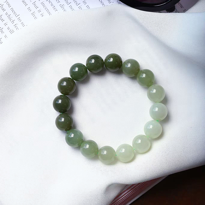 天然和田玉青海料青玉渐变色款手链 男女款玉石素圈手链饰品