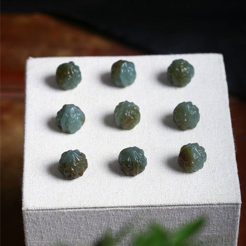 天然和田玉新疆料且末蓝糖俏色雕刻核桃珠散珠配珠diy手链材料