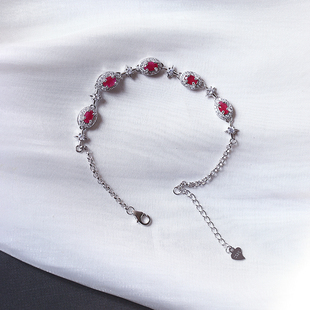 精品彩宝 天然红宝石纯银镶嵌手链 女款中高端彩宝银镶饰品礼物