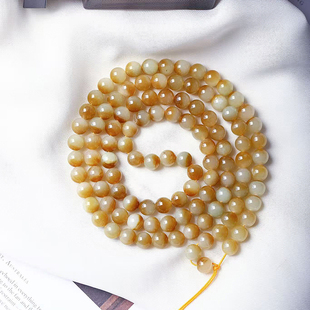 精品 天然和田玉糖料聚宝盆圆珠款佛珠链 男女款玉石糖料佛珠饰品