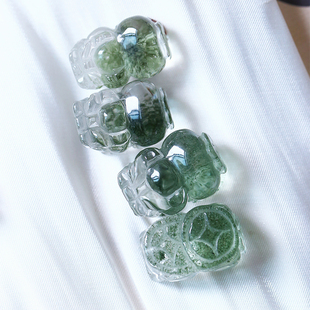 体透有景 天然绿幽灵聚宝盆貔貅吊坠异象幽灵水晶锁骨饰品