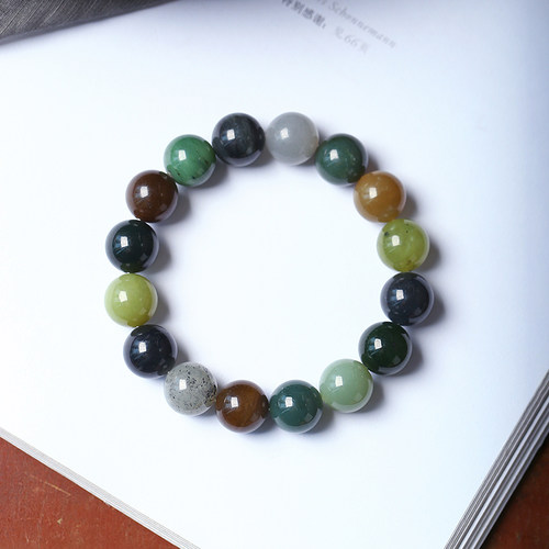 超值推荐 天然和田玉青花籽料多宝色款手链男女新疆料楼兰色手串