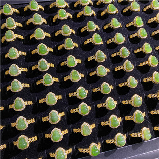 天然和田玉碧玉葫芦戒面款纯银镶嵌款戒指 女款简约款戒圈饰品