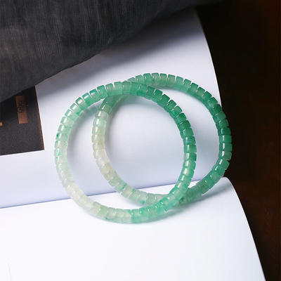 天然独龙玉非洲翠直切盘珠渐变色款手链女翡翠平替飘花翡翠色手串