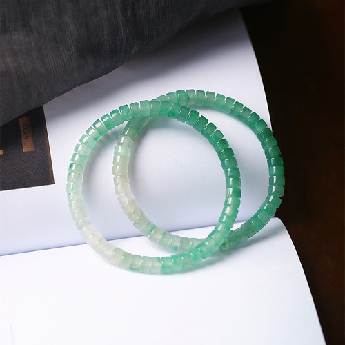 天然独龙玉非洲翠直切盘珠渐变色款手链女翡翠平替飘花翡翠色手串