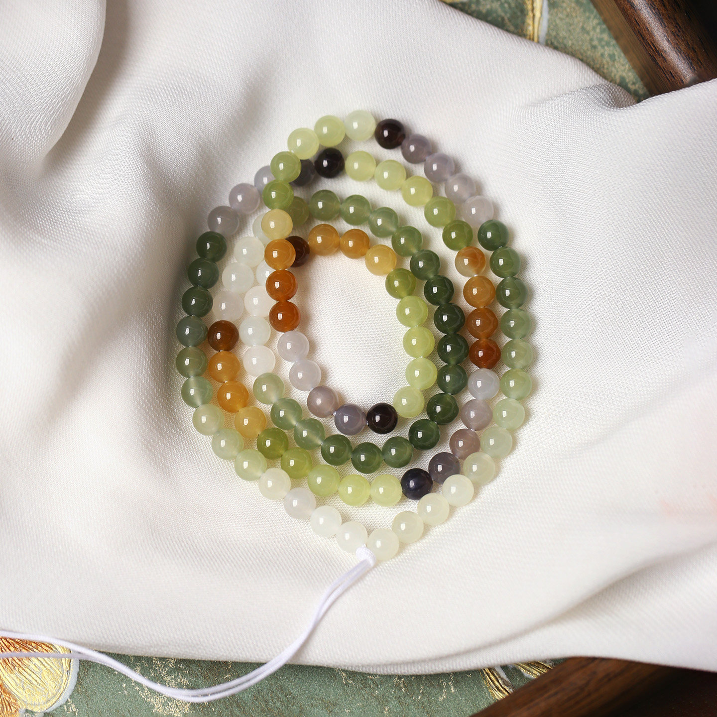 精品 天然和田玉多宝色圆珠款珠链挂绳项链 女款玉石颈链饰品礼物