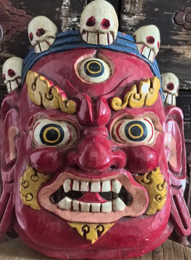 尼泊尔艺术面具 马哈卡拉大黑天木雕脸谱