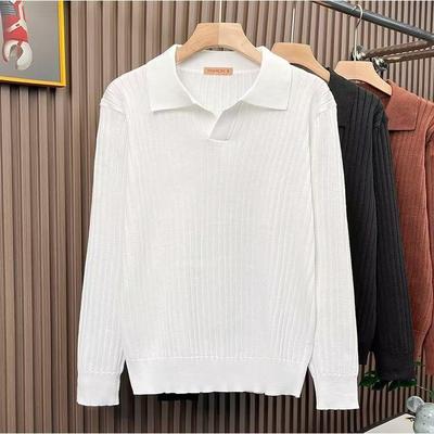 秋季轻熟风坑条肌理感v领毛衣男