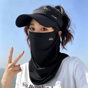 头盔防晒面罩冰丝防晒面罩女士全脸防紫外线骑行帽护颈遮脖子口罩