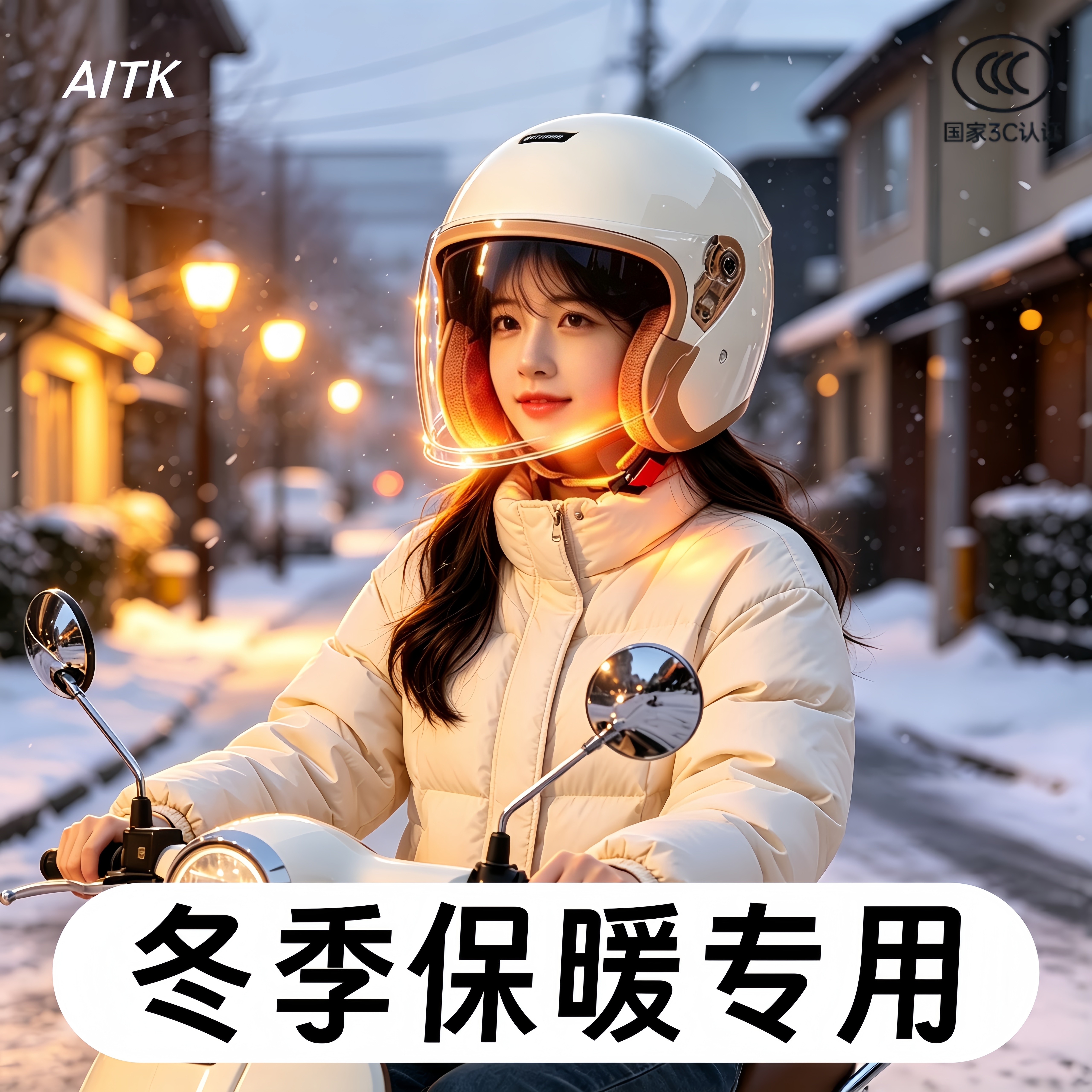 旋钮冬天头盔女电动车保暖3c认证