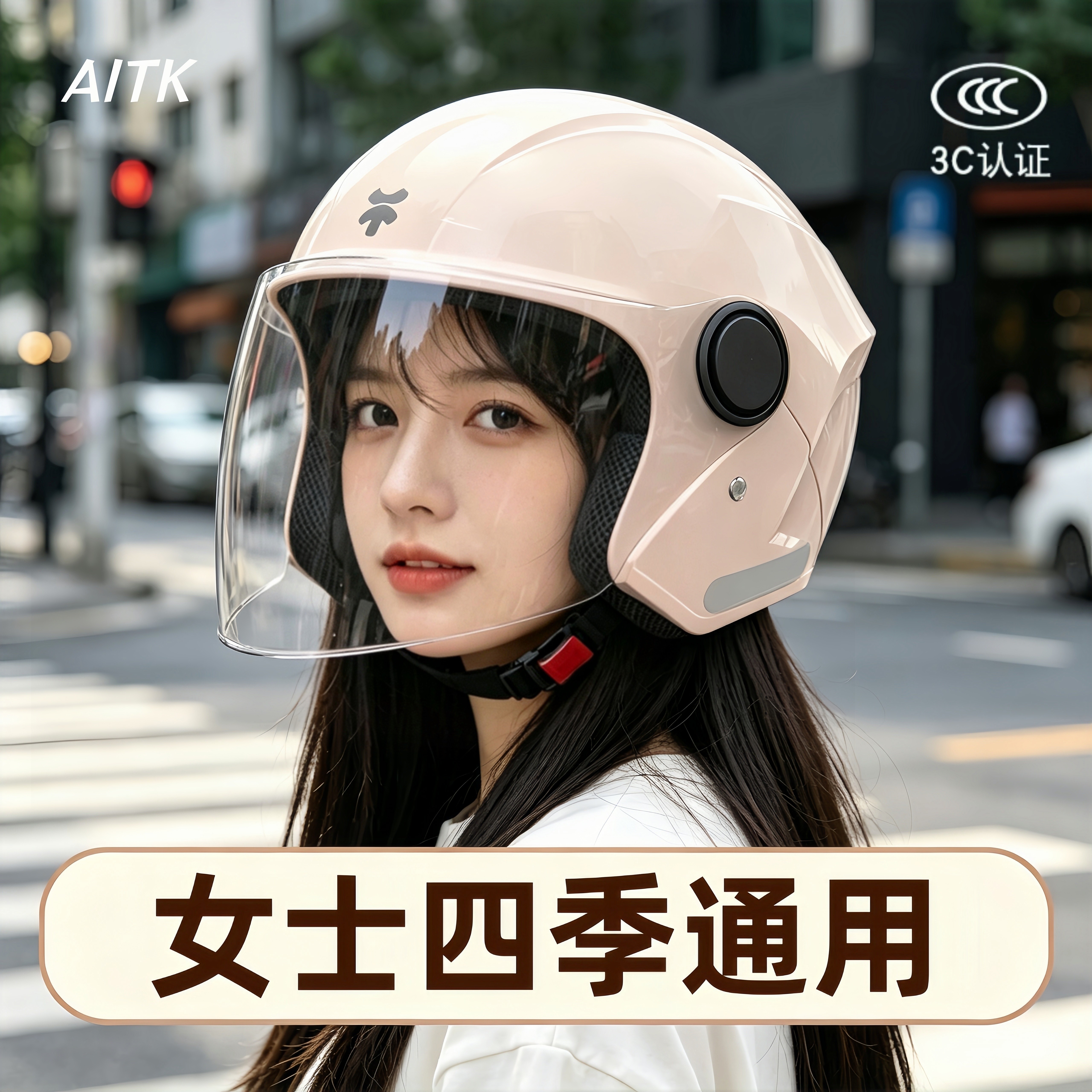 安全帽女电动车四季通用大气头盔
