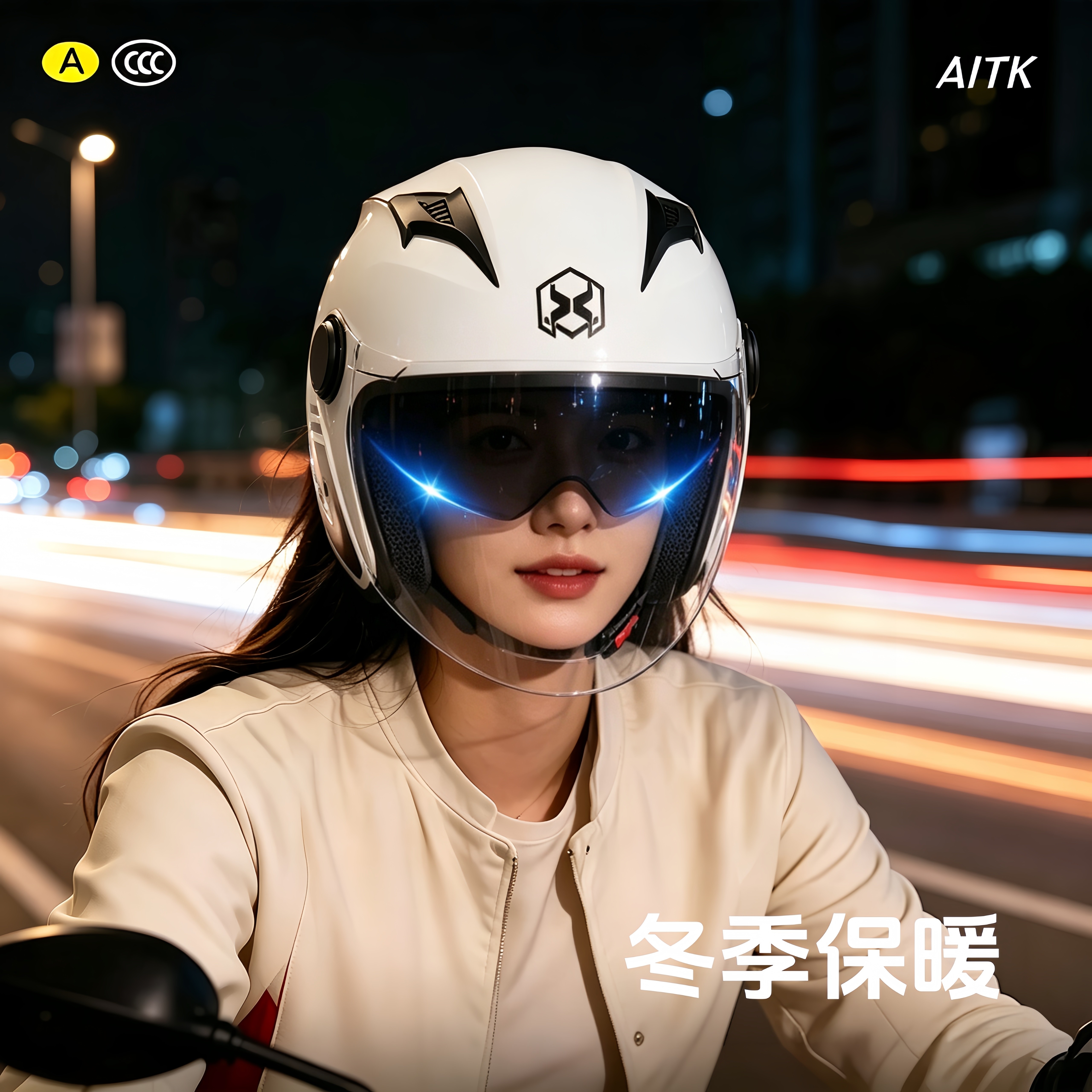 3c认证冬天头盔女电动车保暖防寒