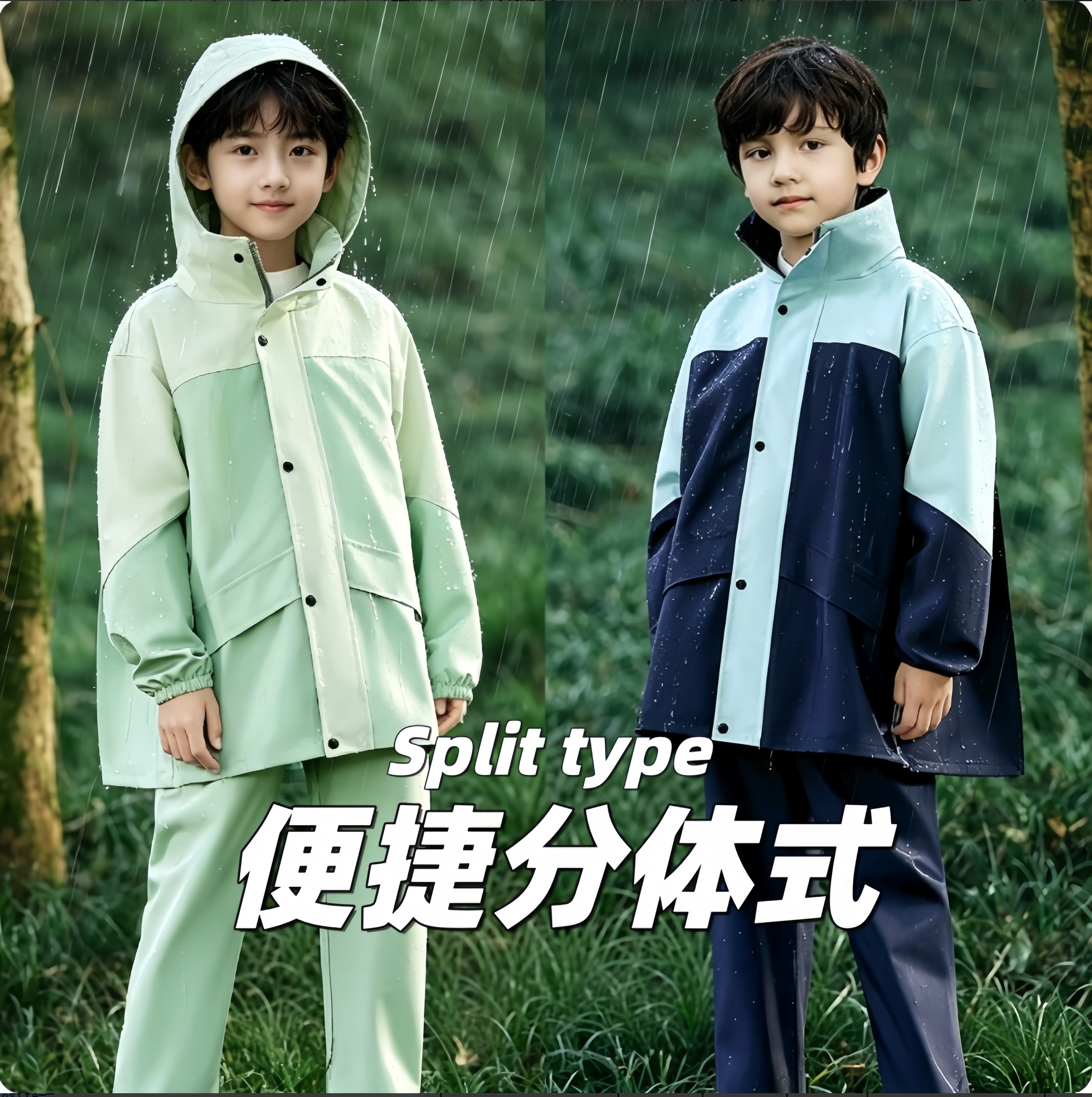 分体式儿童雨衣上下分离穿脱方便