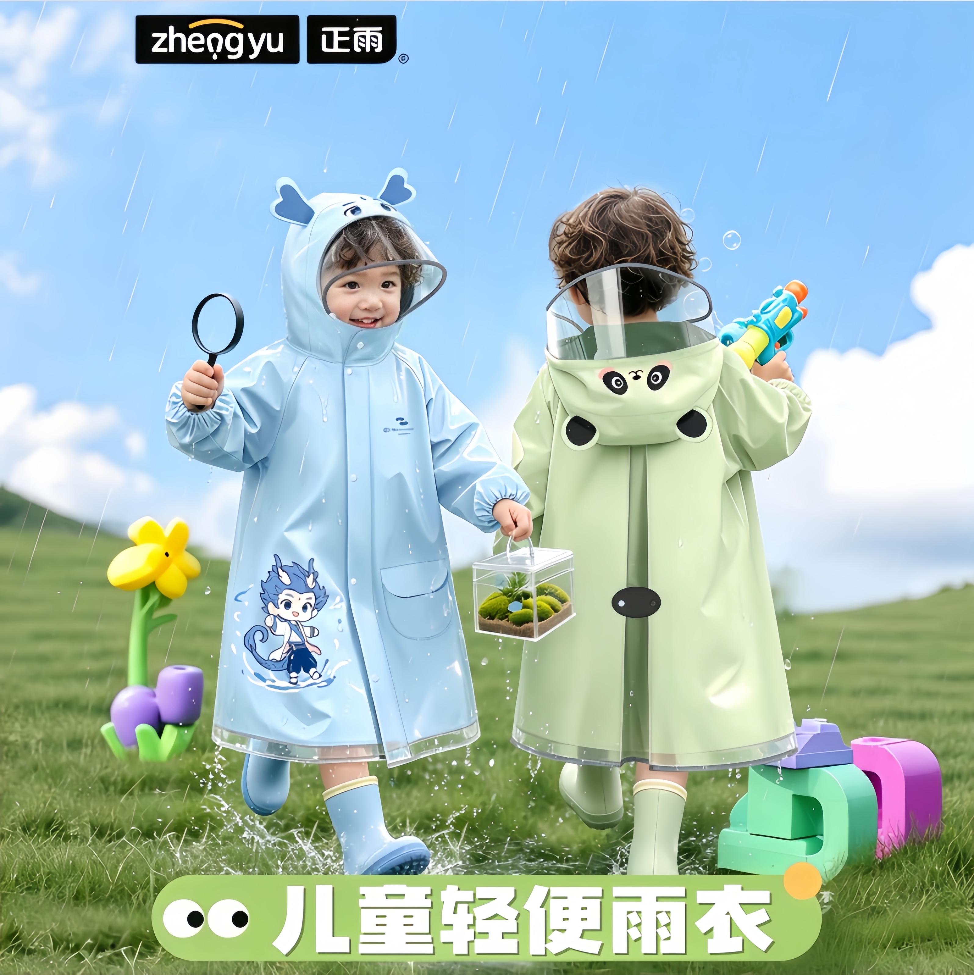 儿童轻便雨衣袖口收紧完全不漏水
