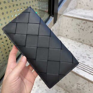 男士真皮长款编织对折钱包头层牛皮手拿包手机包简约女士手包超薄