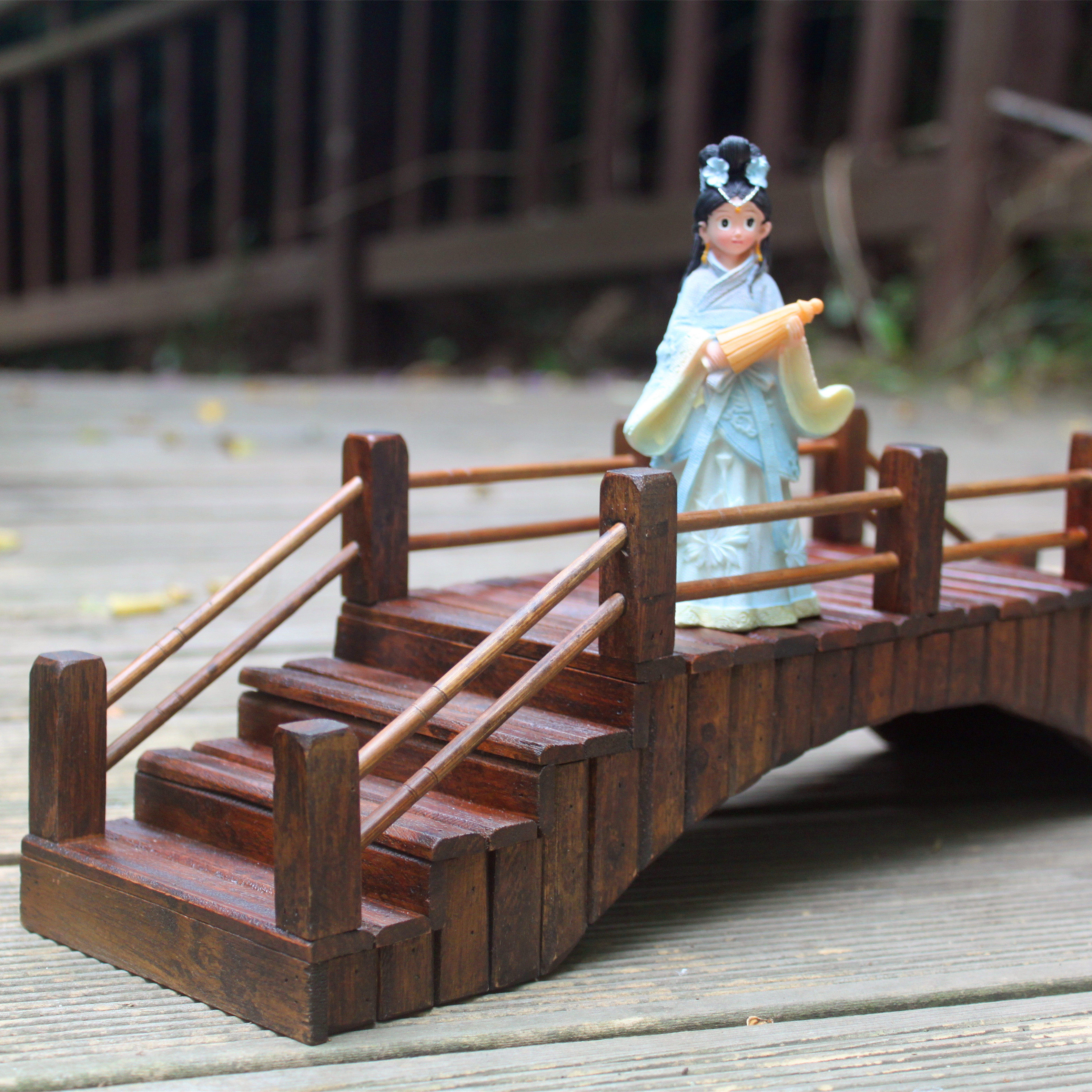 枯山水禅意摆件木质桥 新中式手工制品创意拱桥家居桌案摆设