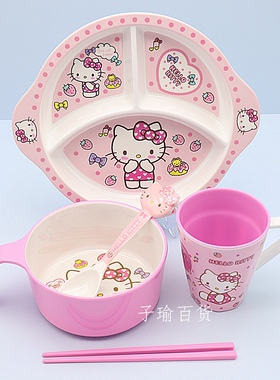 新款大容量KT猫把手碗儿童饭碗学生宿舍泡面碗全套碗勺盘食品级