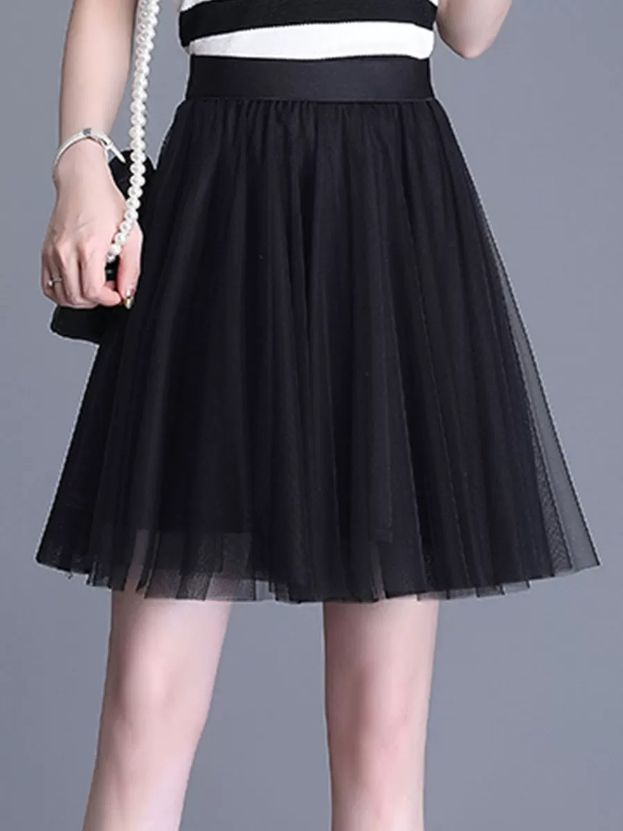 网纱A字半身短裙女春秋高端百褶裙子小个子高腰纱裙夏季2025新款