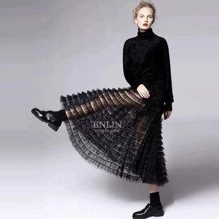 网纱大摆长裙蓬蓬裙蛋糕裙a字半身裙女2025新款秋冬季蕾丝高腰仙