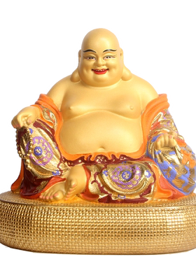 真古意 铜弥勒佛佛像摆件 彩绘笑佛大肚佛菩萨家居供奉工艺品