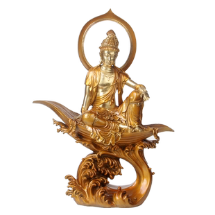 真古意黄铜观音菩萨佛像摆件观世音菩萨铜像自在观音家居供奉工艺