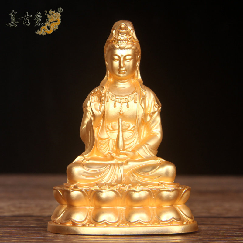 真古意 铜观音菩萨佛像摆件居家随身车载观世音工艺品摆放品供奉
