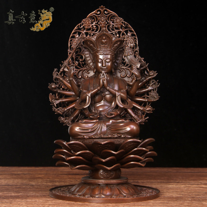 真古意 紫铜准提佛母佛像摆件准胝观音七俱胝佛母尼泊尔工艺品